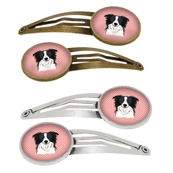 Carolines Treasures Checkerboard Pink Border Collie Barrettes Hair Clips, Set of 4, 4PK BB1241HCS4